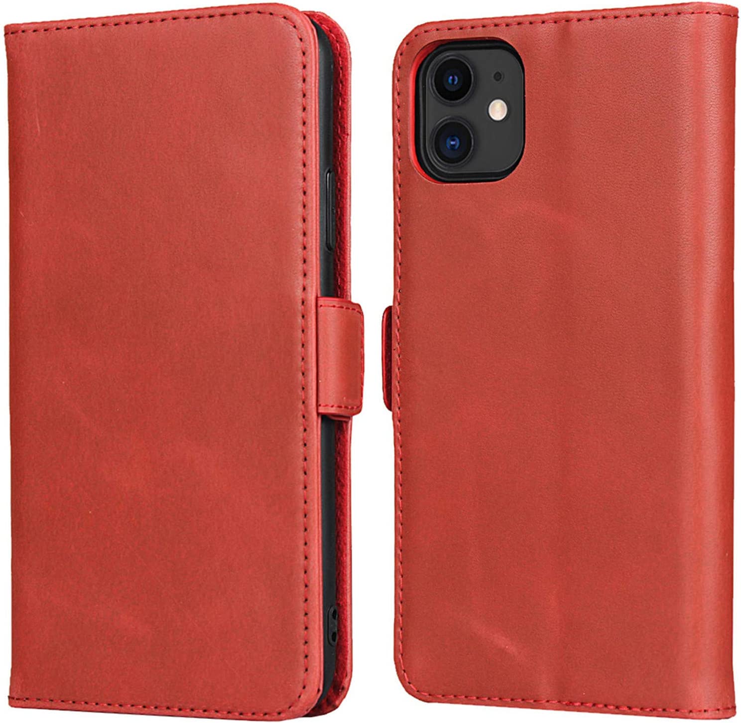 AmPm iPhone Xs Max Leather Case, Luxury Genuine Leather Wallet with Viewing Stand and Card Slots, Flip Cover Gift Boxed and Handmade for Apple iPhone Xs Max (DarkOrange)