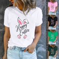thumbnail image 1 of Économies de Printemps! CEHVOM Hauts de Pâques pour Femmes Grande Taille, T-Shirt à Col Rond Imprimé Lapin Mignon, Chemise Graphique Confortable à Manches Courtes pour Femmes, 1 of 7