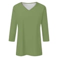 thumbnail image 4 of Spring Tops for Women V Neck Solid Color Casual Summer Basic Top Long Sleeve Basic Oversized Tshirts for Women Green XL, 4 of 4