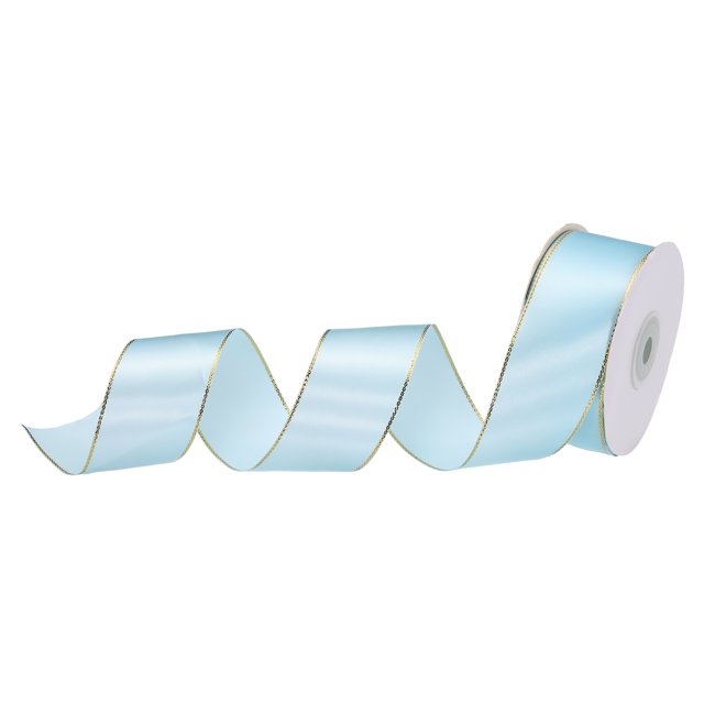 Unique Bargains 1 1/2 Inch 25 Yard Wide Satin Ribbon with Gold Edges Grosgrain Fabric Ribbon for Gift Wrapping, Light Blue