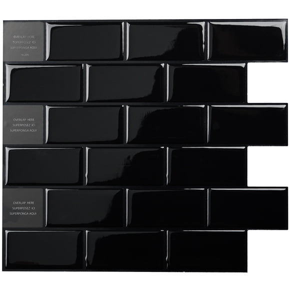 Smart Tiles Peel and Stick Backsplash Wall Tiles, Subway Black, 10pcs, 10.95in x 9.7in