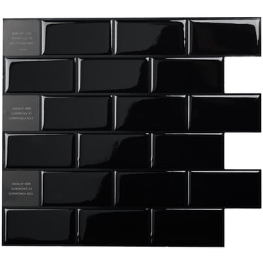 Smart Tiles Peel and Stick Backsplash Wall Tiles, Subway Black, 10pcs, 10.95in x 9.7in