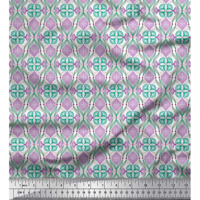 Soimoi Crepe Silk Fabric Ogee Damask Decor Fabric Printed Yard 42 Inch Wide