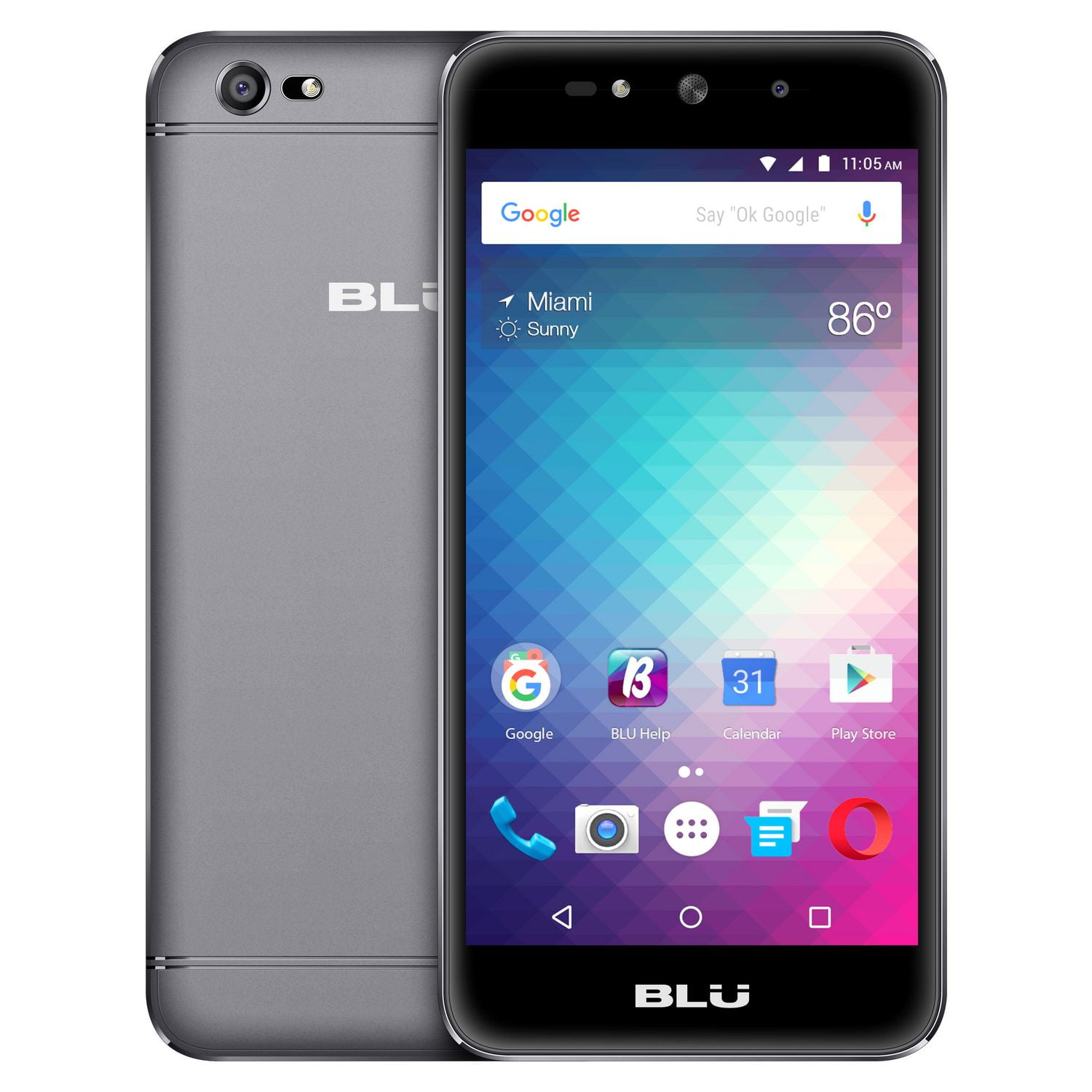 Téléphone intelligent déverrouillé de 8 Go Mobile Grand Max G110Q de BLU en gris