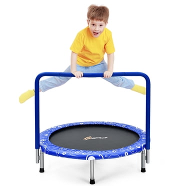 Costway Trampoline pour Enfants de 36 Pouces avec Main Courante Entièrement Couverte et Coussinet Intérieur Extérieur Bleu