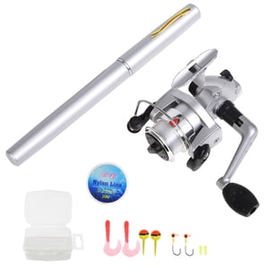 Pen-shaped fishing rod and reel combo set, mini telescopic pocket fishing rod, spinning reel, fishing line, soft bait, fish lure, lead head hook