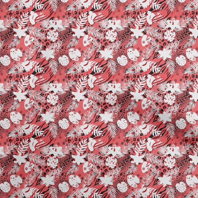 oneOone Viscose Chiffon Pink Fabric Tropical Leaf Craft Projects Decor Fabric Printed By The Yard 42 Inch Wide