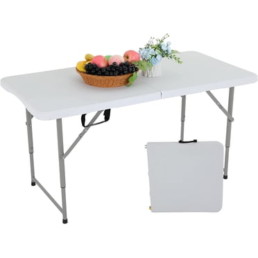 FDW Folding Portable Picnic Table, Half-Size Foldable Design for Office, Home & Camping, Plastic, White