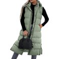 thumbnail image 1 of jsaierl Long Puffer Vest Women Button Down Sleeveless Hooded Jacket Overcoat Solid Color Side Slit Winter Parka Coat, 1 of 6