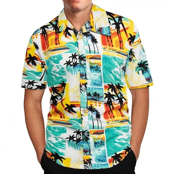 TopLLC Mens Flower Shirt Short Sleeve Casual Floral Print Button Down Hawaiian Shirt Polo Shirts for Men Plaid Shirt Men