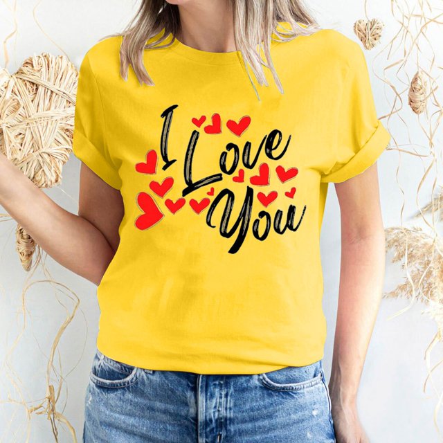 Pisexur T-shirt de la Saint-Valentin pour Femmes, Imprimé Amour, Manches Courtes, Col Rond