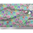thumbnail image 3 of Soimoi Green Poly Georgette Fabric Leaves,Pink Flower & Butterfly Printed Fabric 1 Yard 42 Inch Wide, 3 of 3