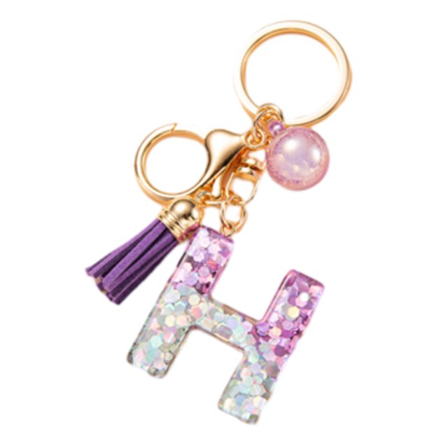 LYMAYTER Cute Pink Tassel Mug Accessory Initial Letter Charm Keychain - with Tassel, Heart - shaped Sequins