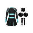 thumbnail image 2 of Hansber Tenues de Cheerleading pour Filles Uniforme de Cheerleading Robe Fantaisie avec Pompons Ensemble de Bas Bleu Vert&Noir 8, 2 of 7
