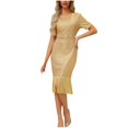 thumbnail image 2 of UPPADA Robe à Col Rond pour Femmes, Couleur Unie, Robes d'Invitée de Mariage, Ceinture, Cocktail, Tenue de Travail, Coupe Ajustée, Robe Crayon, Robes Midi Décontractées, Liquidation, Vêtements pour Femmes, 2 of 8
