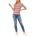 thumbnail image 2 of INSPIRE CHIC T-Shirts à Rayures pour Femmes Coupe Ajustée Manches au Coude Col Bateau T-Shirt TG Rose Gris, 2 of 6