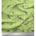 thumbnail image 1 of Soimoi Green Silk Fabric Stripe & Mosquito Insects Fabric Prints By Yard 42 Inch Wide, 1 of 1