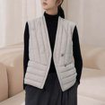 thumbnail image 1 of Mceream Sleeveless V Neck Puffer Jacket For Women Lightweight Buttons Striped Texture Packable Vest Plus Size Outwear Sudaderas Con Capucha Para Mujer Gray M, 1 of 6
