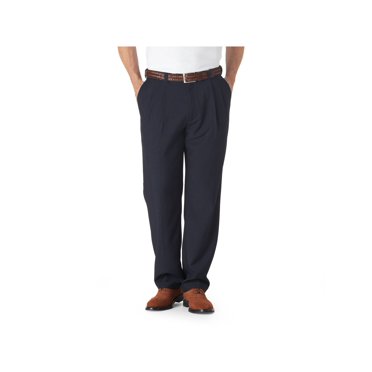 Haggar Men's Eclo Stria Expandable-Waist Pleat-Front Dress Pant Navy 36x30