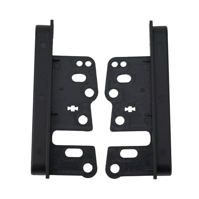 Perfectly Sized Double Din Mounting Brackets for Toyota Car Radio DVD Player, featuring a pair of black ABS brackets with multiple pre-drilled holes for secure installation. Designed for dashboard placement, these brackets are compatible with Toyota vehicles and ensure a precise fit for double din car stereos. Package includes two brackets.