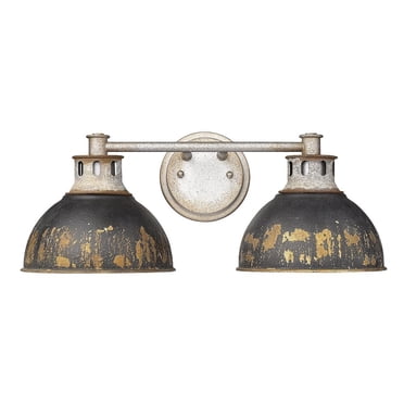 Kinsley Luminaire de Coiffeuse à 2 Lumières en Acier Galvanisé Vieilli et Fer Noir Antique