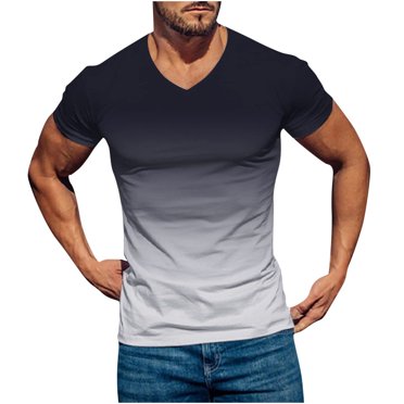 matoen Chandail Décontracté d'Été pour Homme, Mode, Col en V, T-Shirt à Dégradé de Couleurs, Entraînement Physique, Sport, Blouse à Manches Courtes