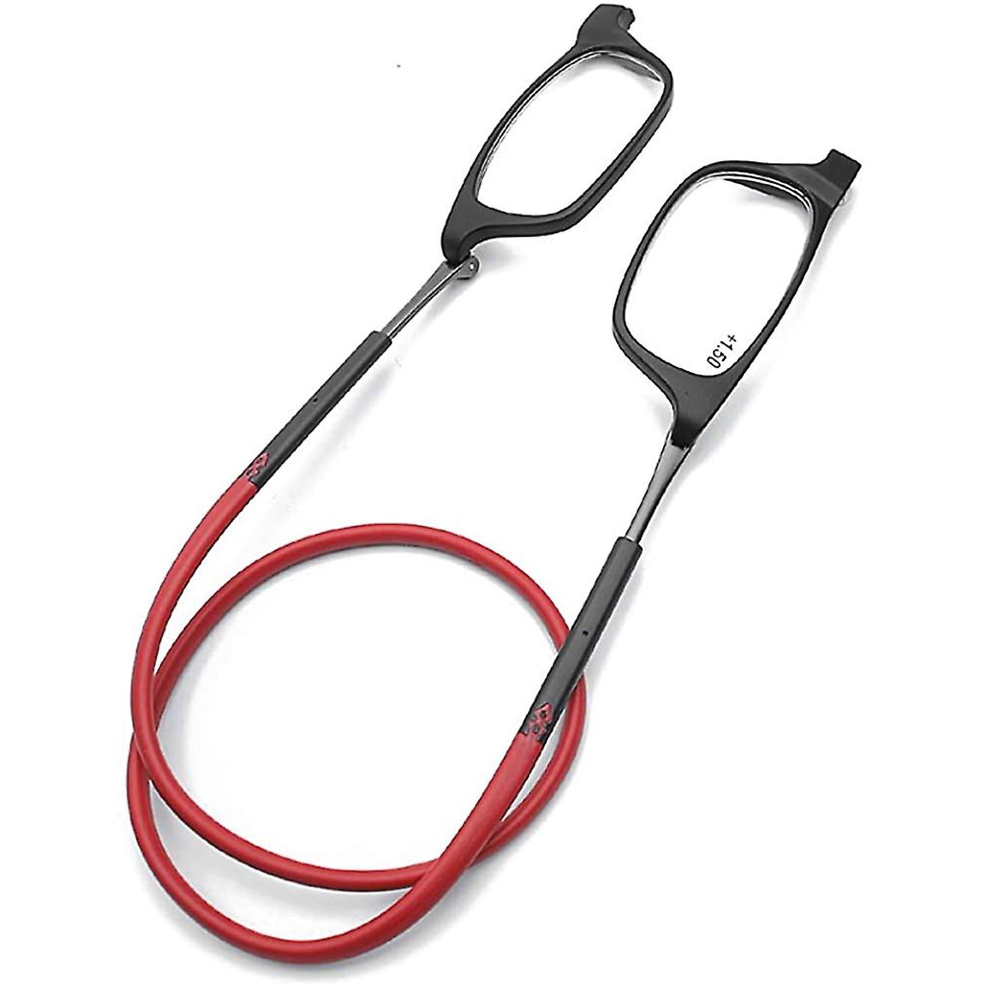 Magnetic Hanging Neck Glasses Portable Foldable Tr90 Reading Glasses For Men Women(red-250°)