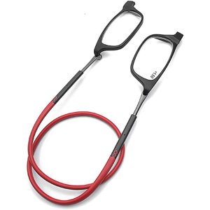 Magnetic Hanging Neck Glasses Portable Foldable Tr90 Reading Glasses For Men Women(red-300°)