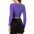 thumbnail image 3 of INSPIRE CHIC Women's Twist Long Sleeve Cut Out Front Glitter Cross Crop Tops, 3 of 5