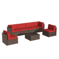 thumbnail image 2 of YODOLLA 7-Piece Patio Furniture Set, Brown Rattan Wicker Outdoor Sectional Sofa Couch with Table Patio Conversation Set for Lawn& Backyard In Red, 2 of 9