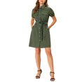 thumbnail image 1 of INSPIRE CHIC Robe-Chemise Boutonnée pour Femme à Col, Manches Courtes, Style Safari, avec Poches et Ceinture, 1 of 6