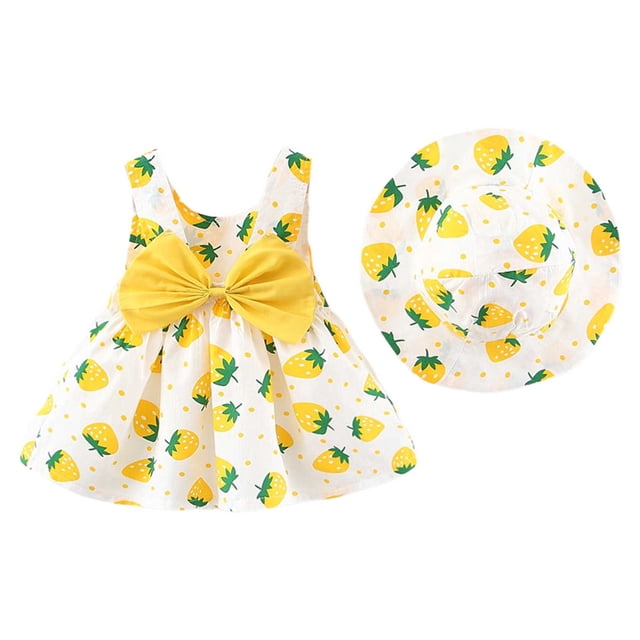 Robe Bébé Fille Sans Manches Robe Tutu Bébé Filles Robes d'Été avec Chapeaux 2 Pcs Tenue Bébé Fille 3-4 Ans
