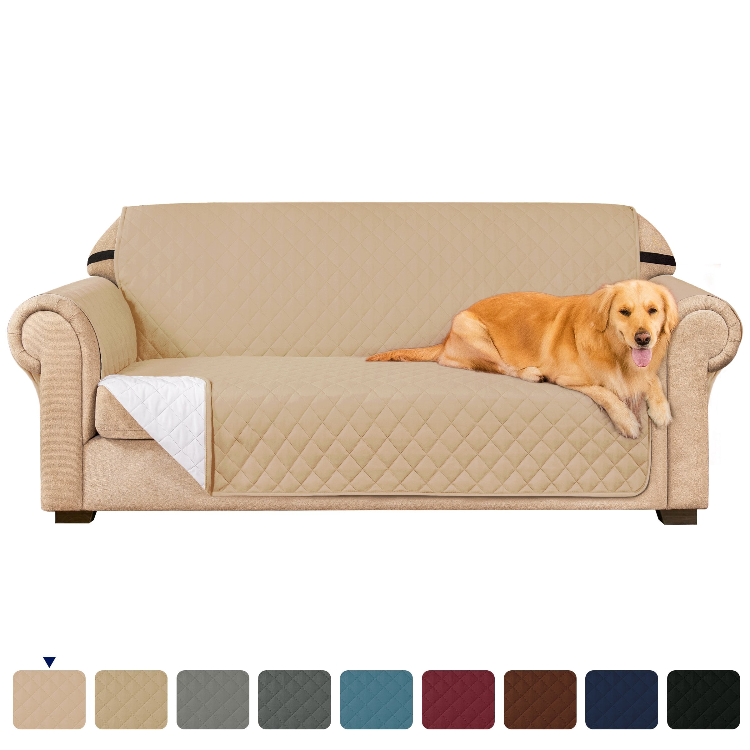 Subrtex Stretch 1-Piece Quilted Reversible Sofa Slipcover with Non-Slip Elastic Straps Washable Pet Couch Cover