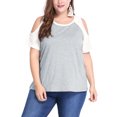thumbnail image 3 of GRACE & GRANDEUR Women's Plus Tops Contrast Color Short Sleeves Cold Shoulder T-Shirt Gray 4X, 3 of 6