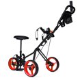 thumbnail image 5 of Patiojoy Chariot de Golf Pliable à 3 Roues à Pousser et Tirer avec Siège, Tableau de Bord, Sac, Rouge, 5 of 5