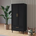 thumbnail image 4 of Armoire Garde-Robe Garde-Robe avec 2 Portes, Tiroirs et Tringle, Armoire Garde-Robe en Bois pour Chambre, 4 of 8