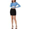 thumbnail image 2 of INSPIRE CHIC Women's Twist Long Sleeve Cut Out Front Glitter Cross Crop Tops, 2 of 5