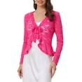 thumbnail image 1 of INSPIRE CHIC Women's Floral Lace Cardigans Tie Front Ruffled Hem Sheer Crop Bolero Shrug XS Hot Pink, 1 of 6