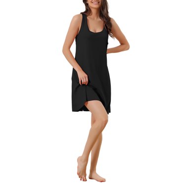 INSPIRE CHIC Nuisette Débardeur pour Femme Dos Nageur Sans Manches Printemps Été Robe-Chemise Tenue d'Intérieur Chemise de Nuit P Noir