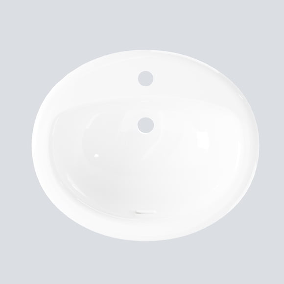 Contemporary White Ceramic Round Bathroom Vessel basin - Semi-Recessed Drop-In Countertop Basin - Single Faucet Hole with Overflow - Perfect for Small Bathrooms and Renovations