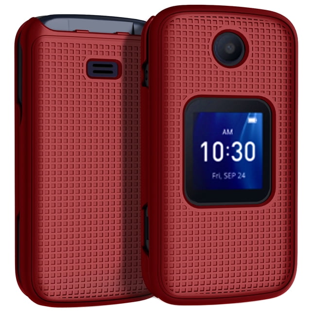 Étui pour Téléphone Alcatel Go Flip 4 / TCL Flip Pro, Étui Protecteur Rigide Mince Nakedcellphone avec Texture à Grille - Rouge