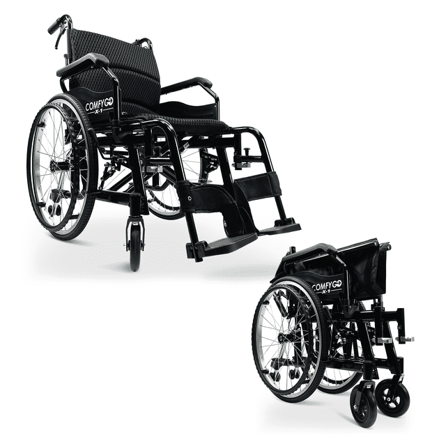 Fauteuil Roulant Autopropulsé Léger et Pliable - Fauteuils de Transfert Autopropulsés - X-1 / Noir