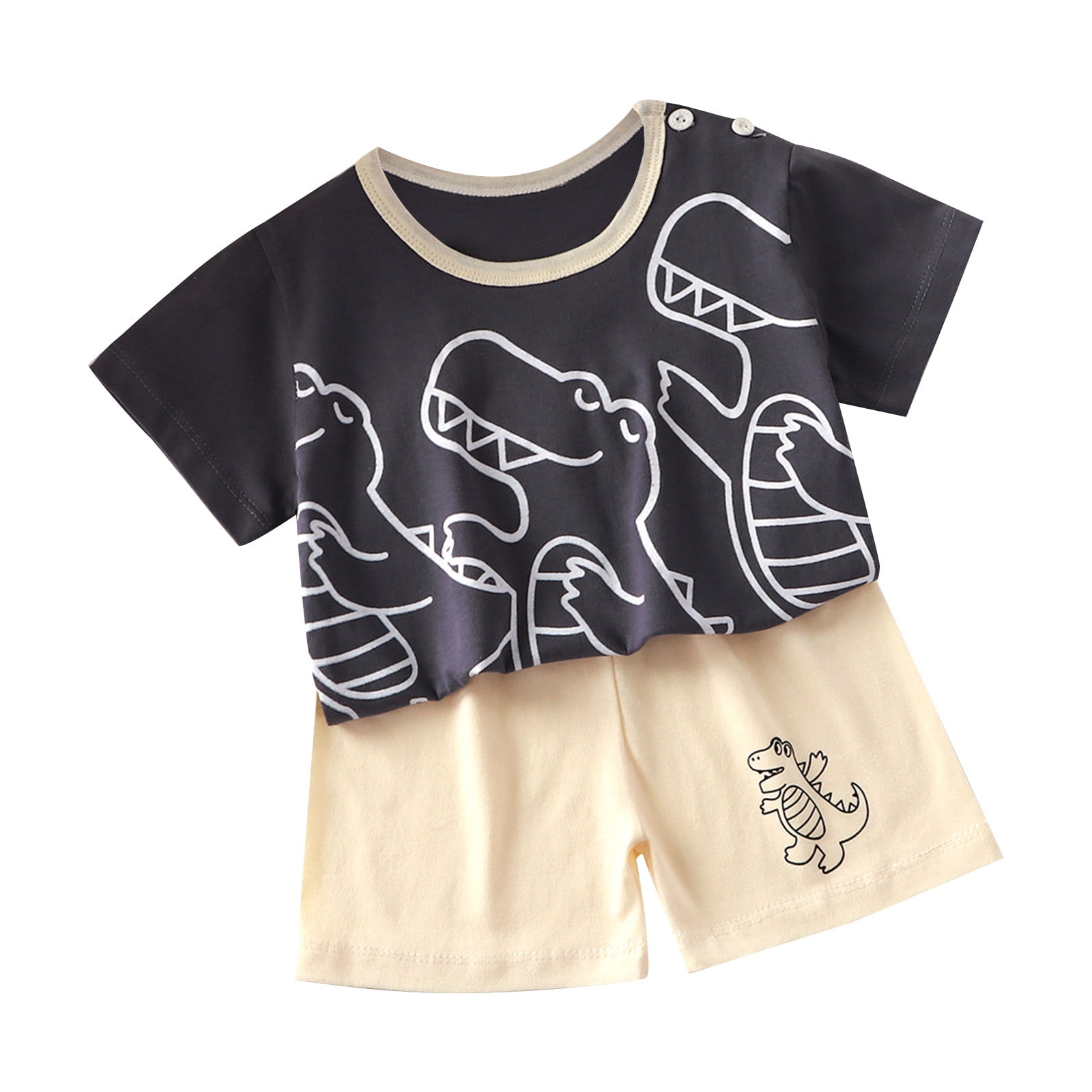 Chemises pour Filles, Vêtements d'Intérieur d'Été pour Enfants Col Rond Manches Courtes Shorts Ensemble Deux Pièces