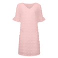 thumbnail image 4 of Cameland Robe d'Été pour Femmes, Couleur Unie, Col en V, Chiffon à Pois, Manches Courtes, Col en V, 4 of 6