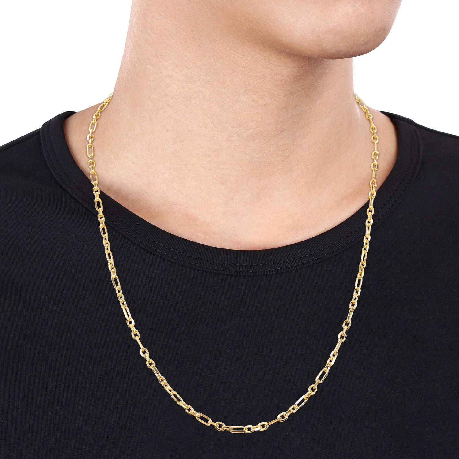 Collier rolo figaro de coupe diamant de Miabella en argent sterling plaqué or jaune 18K