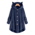 thumbnail image 3 of WEIYLL Jackets for Women Velvet Cat Ear Hooded Soild Patchwork Button Plush Navy Fall Tops Size XL, 3 of 4