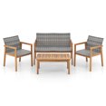 thumbnail image 2 of Costway 4 PCS Outdoor Furniture Set, Acacia Wood Frame Sofa Set with Rattan Seat, 2 of 10