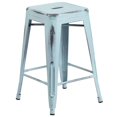 thumbnail image 3 of Commercial Grade 4 Pack 24" High Backless Distressed Green-Blue Metal Indoor-Outdoor Counter Height Stool, 3 of 9