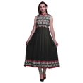 thumbnail image 1 of Bimba Black3 Ikat Imprimé Femme Designer Col Mandarin Robe Anarkali Ethnique Indienne Kurta Très Grand, 1 of 6