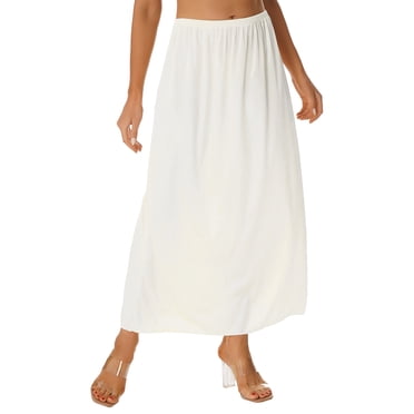 Kvysinly Women's Satin Half Slip Smooth Long Underskirt Skirt Long Slips for Dresses Lingerie Long Skirt 90cm White 3XL